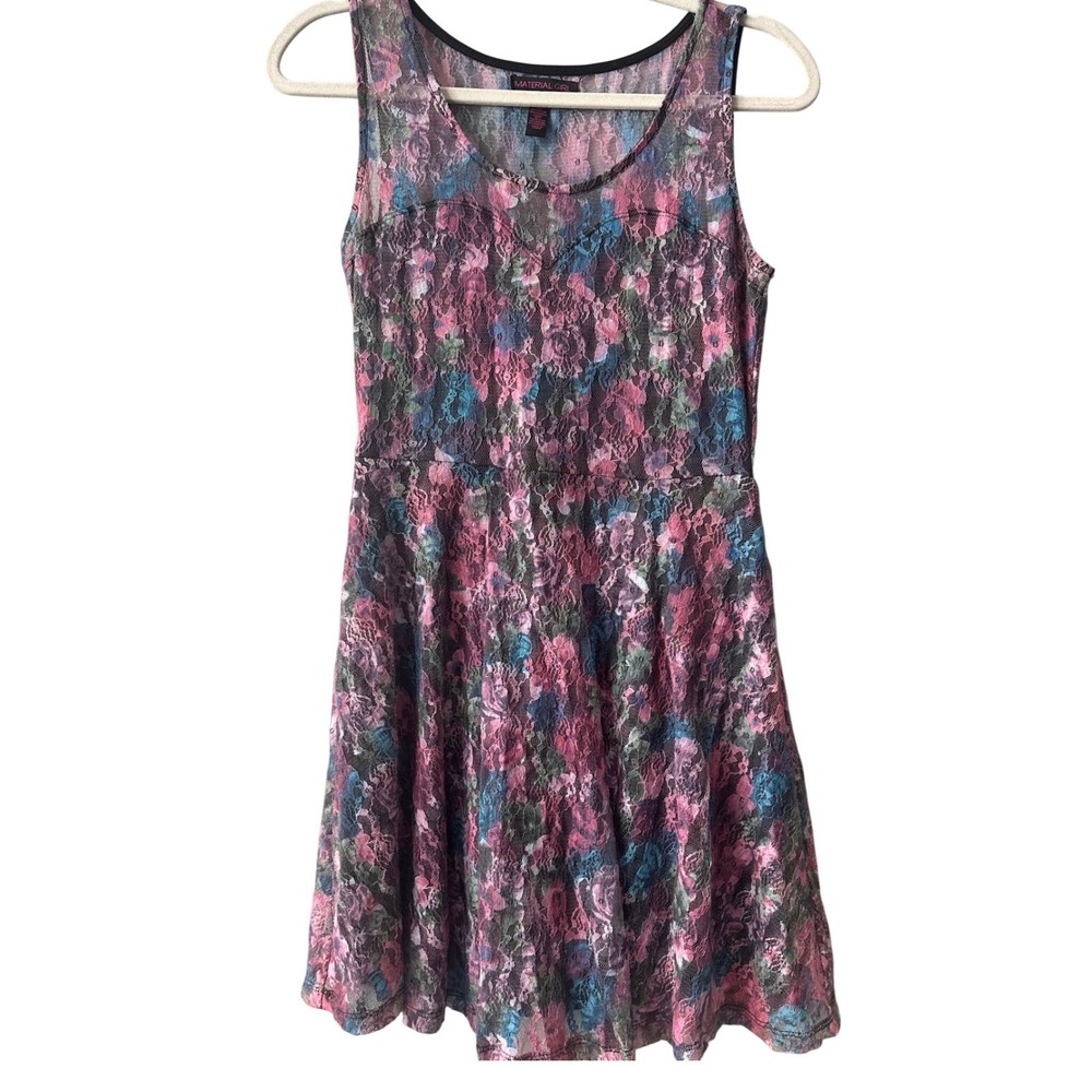 Material Girl Pink‎ Floral Lace Sleeveless Dress Medium Y2K 90's dress